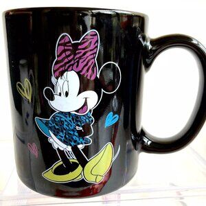Vintage Disney Minnie Mouse Ceramic Coffee Mug Cup Black Purple Bow Front Back